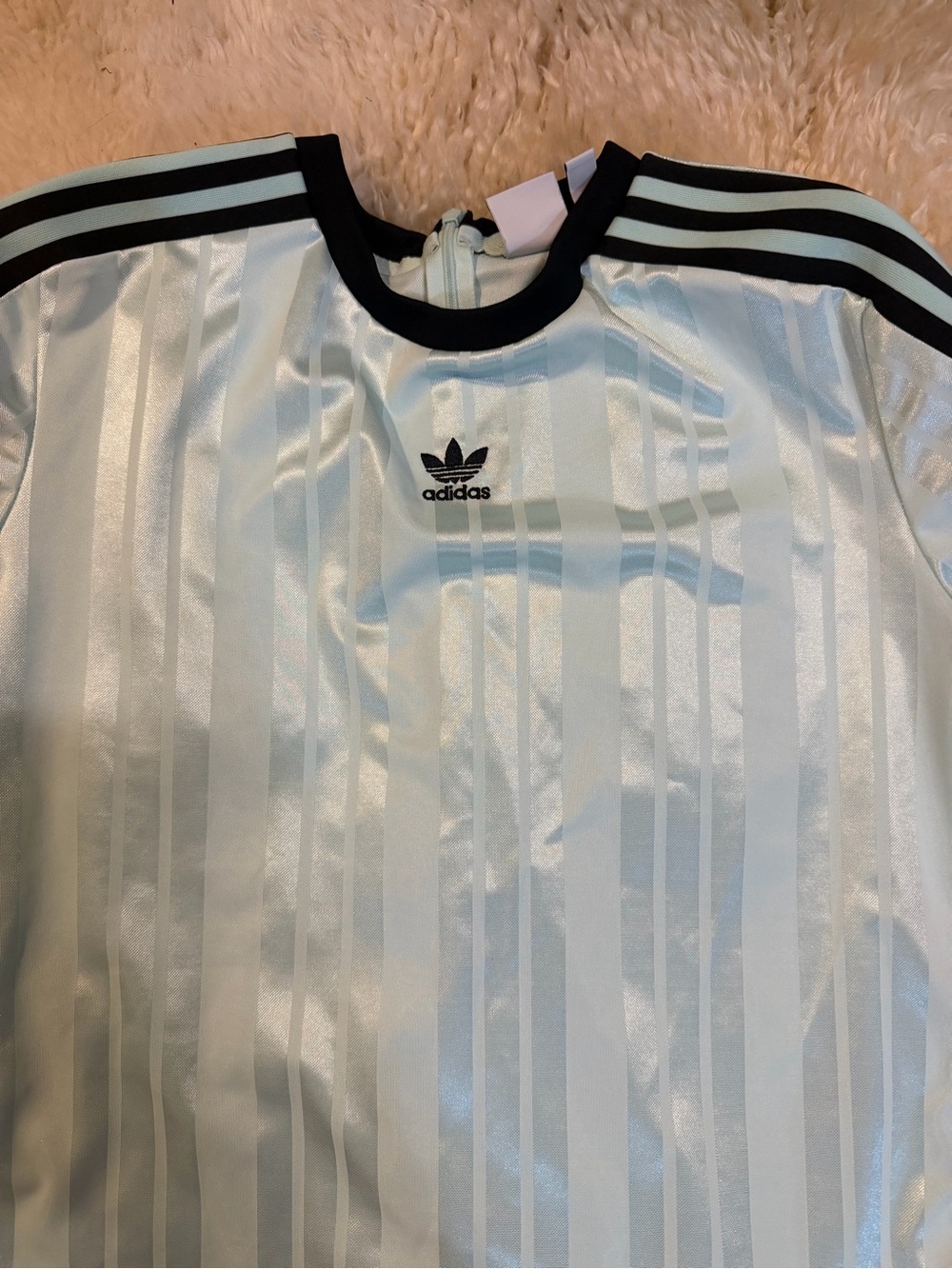 adidas Light Blue Women's Stripe-Texture Bodysuit with Black Trim